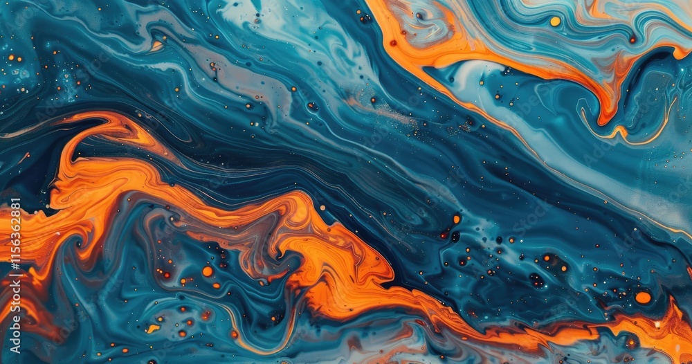 Poster abstract fluid art with swirling blue and orange patterns creating a dynamic visual effect.