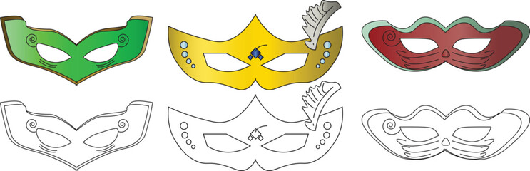 3 designs of masks for carnival or private party