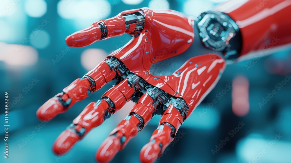 Aufkleber a close-up view of a futuristic red robotic hand showcasing intricate detailing and advanced technol