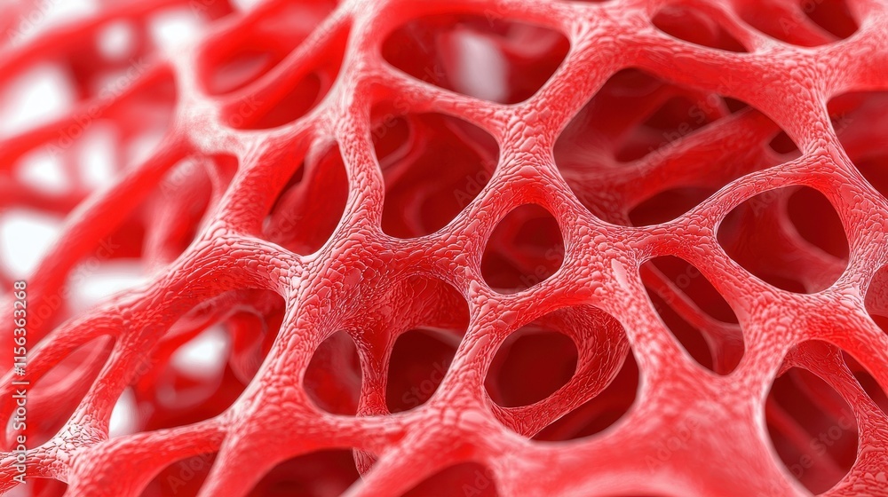 Poster a close-up view of intricate red mesh-like structures, showcasing a unique pattern reminiscent of or