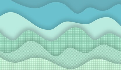 Obraz premium Wave layered digital artwork. Cozy artwork abstract illustrations. Green color digital prints for background and wallpaper. Seamless wiggle with shadow.