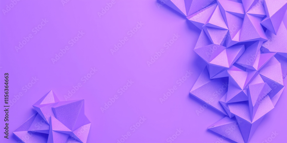Poster a purple background with a bunch of triangles on it. the triangles are all different sizes and shape