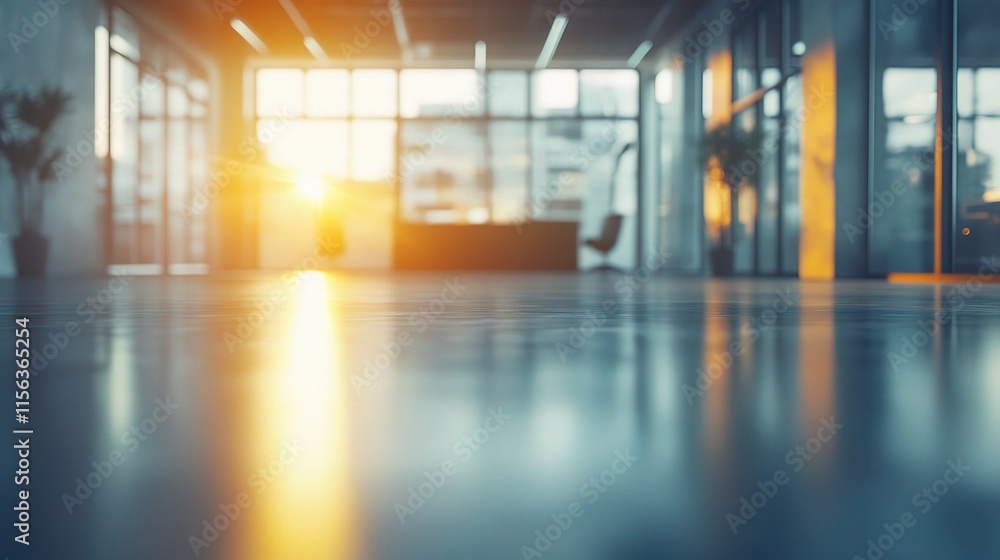 Poster blurred open office space with abstract light and bokeh effects