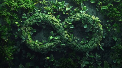 Obraz premium Infinity symbol made of green foliage representing sustainability and continuity for a green future
