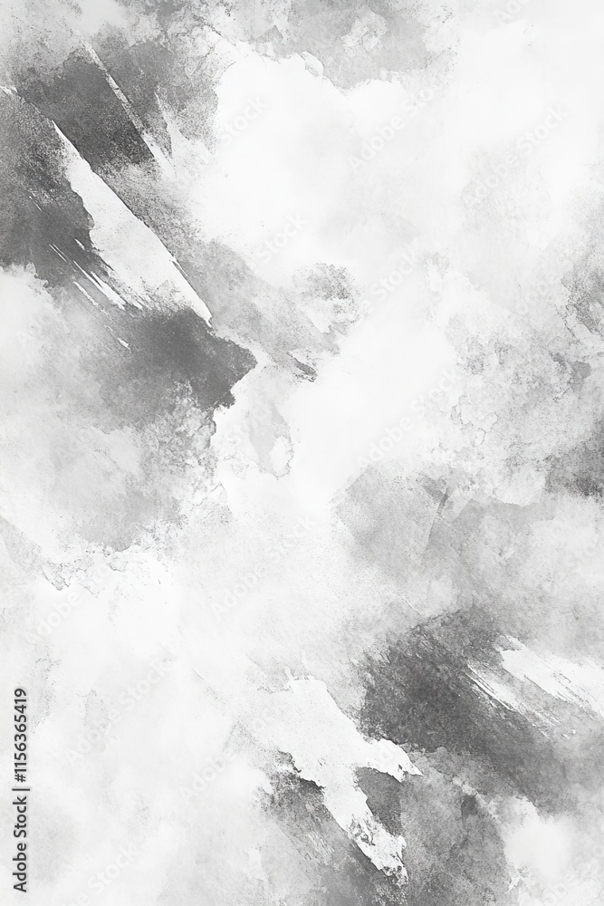 Poster a captivating abstract black and white watercolor texture featuring dynamic brush strokes and cloudy