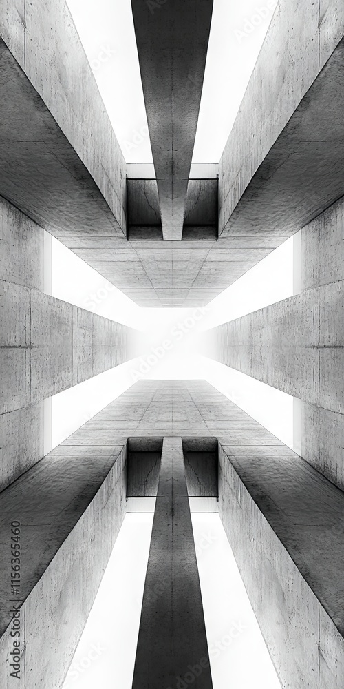 Poster symmetrical view of a modern concrete structure showcasing geometric lines and minimalist architectu