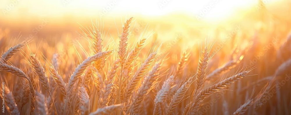 Aufkleber golden wheat concept. golden wheat field illuminated by soft sunlight at dawn creates a serene atmos