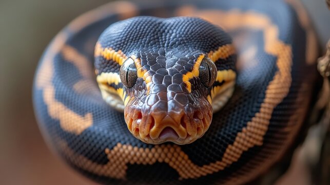 Close-up of a Sumatran short-tailed python's head and scales. Perfect for reptile, wildlife, or nature documentaries and websites.