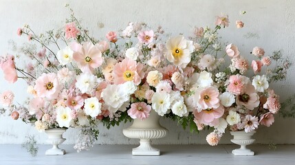 Elegant Pink and White Floral Arrangement in Urns