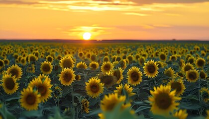Obraz premium field of sunflowers at sunset