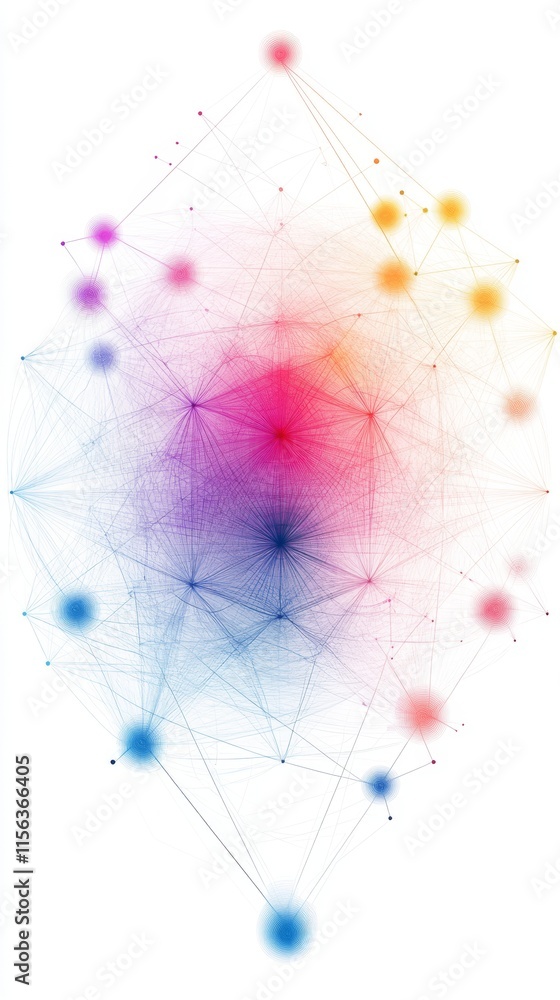 Poster a colorful pattern of dots and lines. the dots are in different colors and sizes