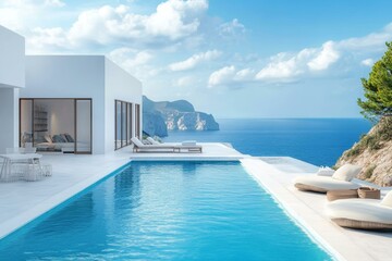 Fototapeta premium Modern Villa Poolside with Ocean View