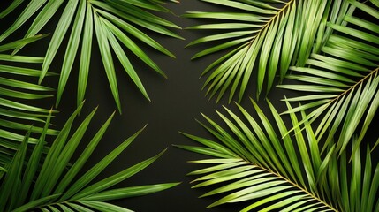Greenery palms idea. A close-up view of vibrant green palm leaves against a dark background, adding natural beauty.