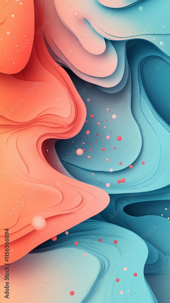 Aufkleber colorful abstract design featuring flowing coral and teal shapes with dynamic patterns, creating a m