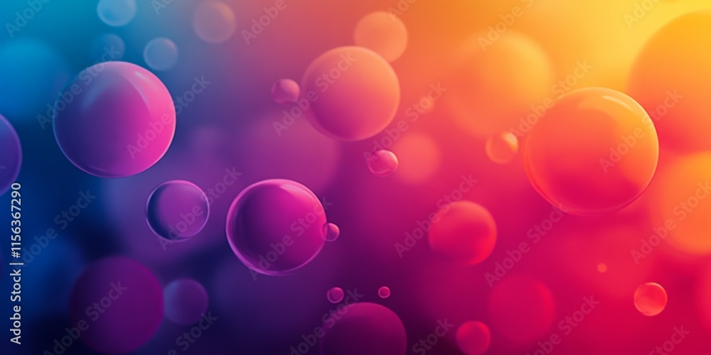 Poster a colorful background with many different colored spheres. the spheres are of various sizes and are 