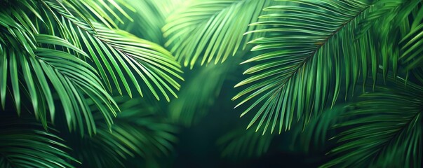 Greenery palms idea. Lush green palm leaves creating a vibrant tropical atmosphere in nature.