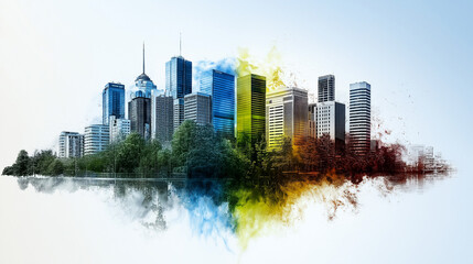 Obraz premium Modern cityscape initiatives aerial infographic on sustainable urban development and circular economy