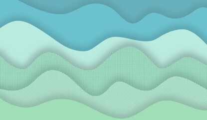 Wave layered digital artwork. Cozy artwork abstract illustrations. Green color digital prints for background and wallpaper. Seamless wiggle with shadow. Forest landscape illustrations