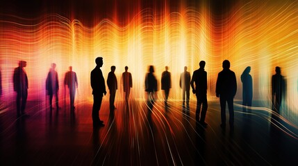 Fototapeta premium Business Silhouettes with Abstract Overlay in Vibrant Background