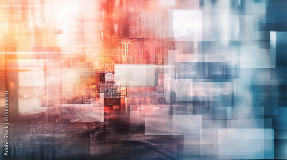 Poster abstract tech cityscape: a dynamic, abstract image depicting a futuristic cityscape with overlapping