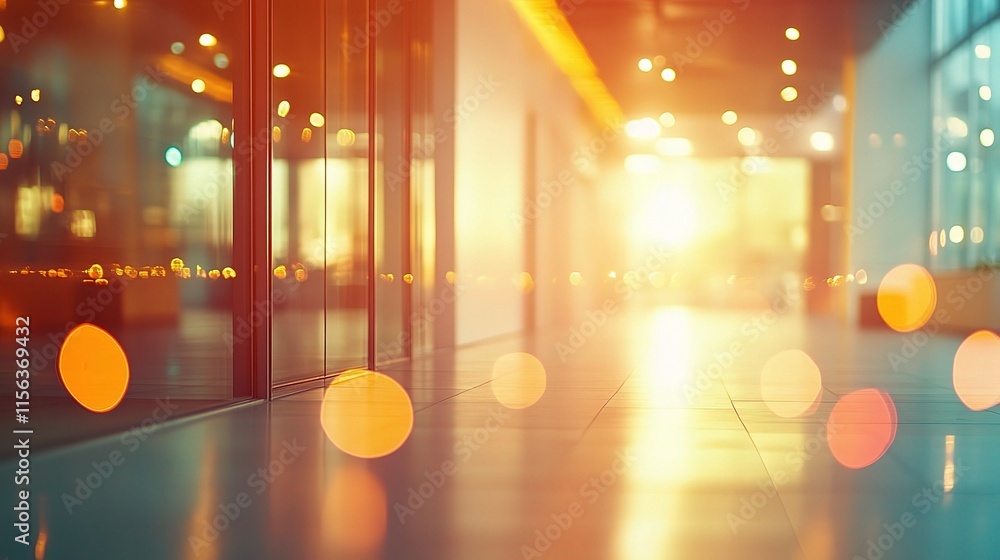 Poster abstract blurred empty office space with light bokeh effects