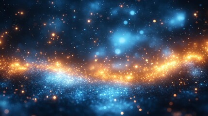 Obraz premium Abstract blue and orange glowing particles background.