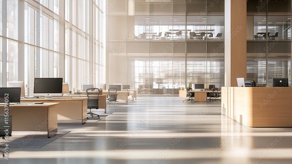 Wall mural Modern Corporate Workspace with Blurred Desks and Computers