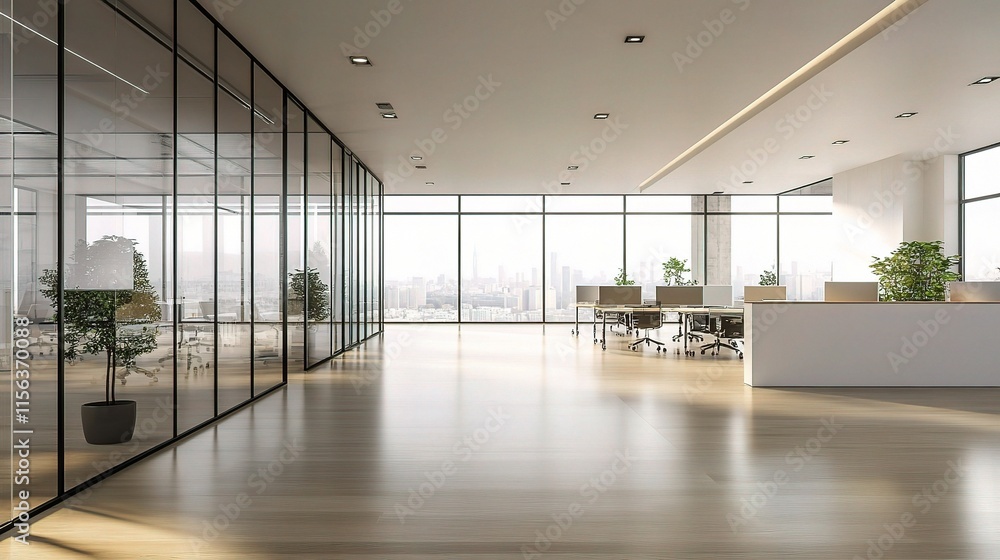 Poster bright open office space with abstract light and blurred background