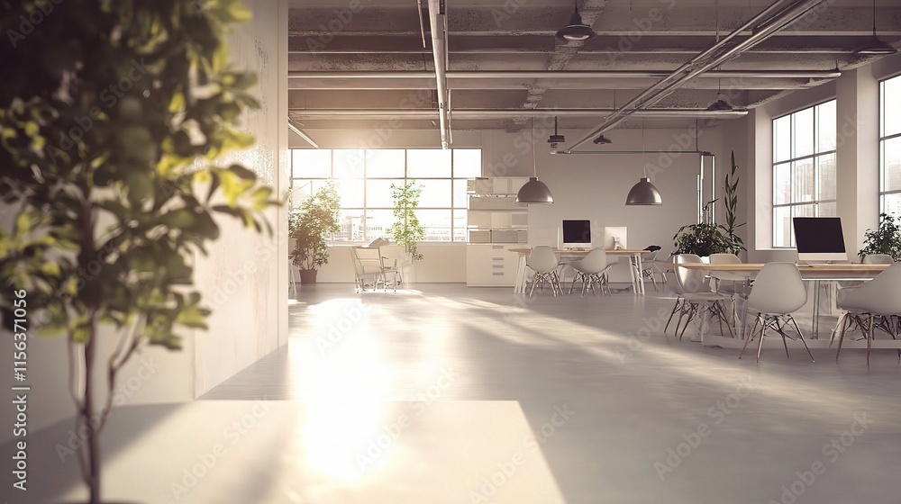 Aufkleber abstract light in an open empty office space with blurred background