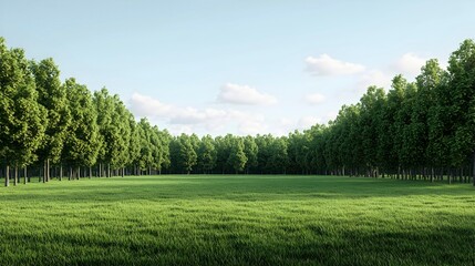 Obraz premium Lush Green Landscape with Trees and Open Field