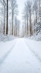 Obraz premium Serene Winter Pathway Through Snowy Forest