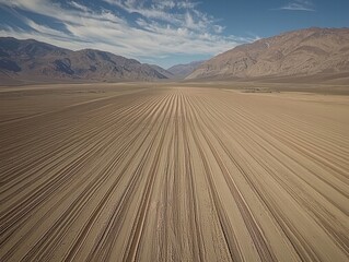 Naklejka premium Vast Desert Landscape with Texture and Shadows Under Bright Sky