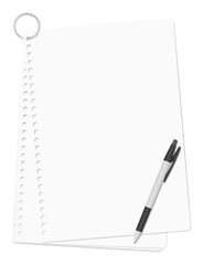 カードリングでまとめられたルーズリーフとボールペンのセット、無地