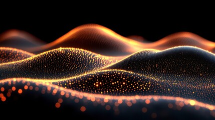 Abstract glowing orange particles forming wavy landscape. (1)