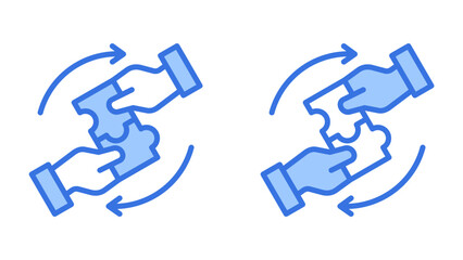 Synergy icon. Vector icon illustration of teamwork, partnership, collaboration and cooperation. Simple blue style.