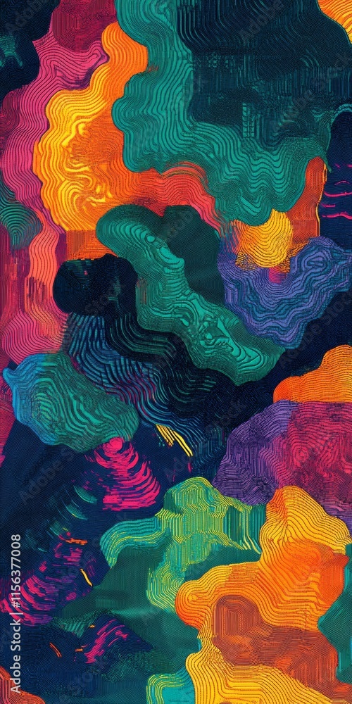 Poster a striking abstract artwork featuring vivid colors and flowing organic patterns, creating a dynamic 