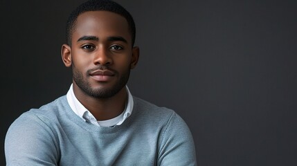Obraz premium Confident African American Man in Studio Setting with Neutral Background