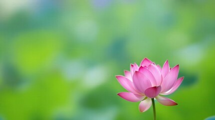 Obraz premium A vibrant pink lotus flower with soft green background, symbolizing purity, ideal for meditation or spa themes.
