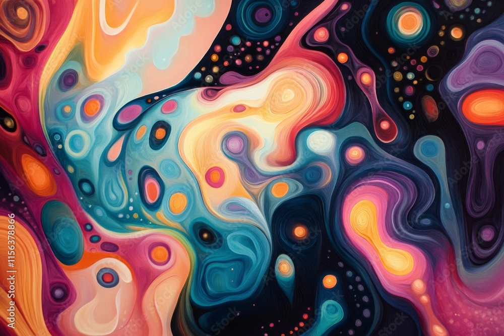 Poster a colorful painting of a galaxy with many different colors and shapes. the painting is abstract and 