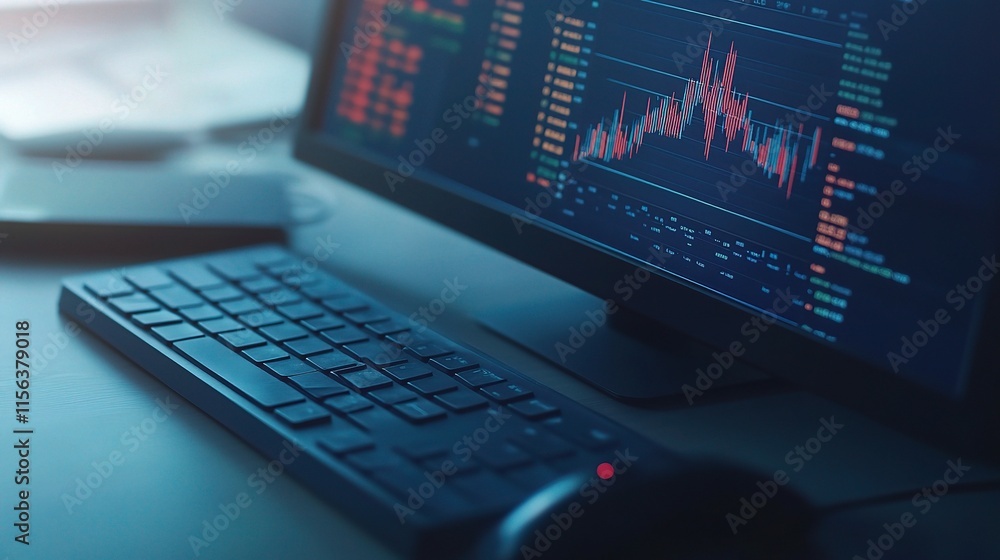 Aufkleber financial business background with graphs and charts on computer screen