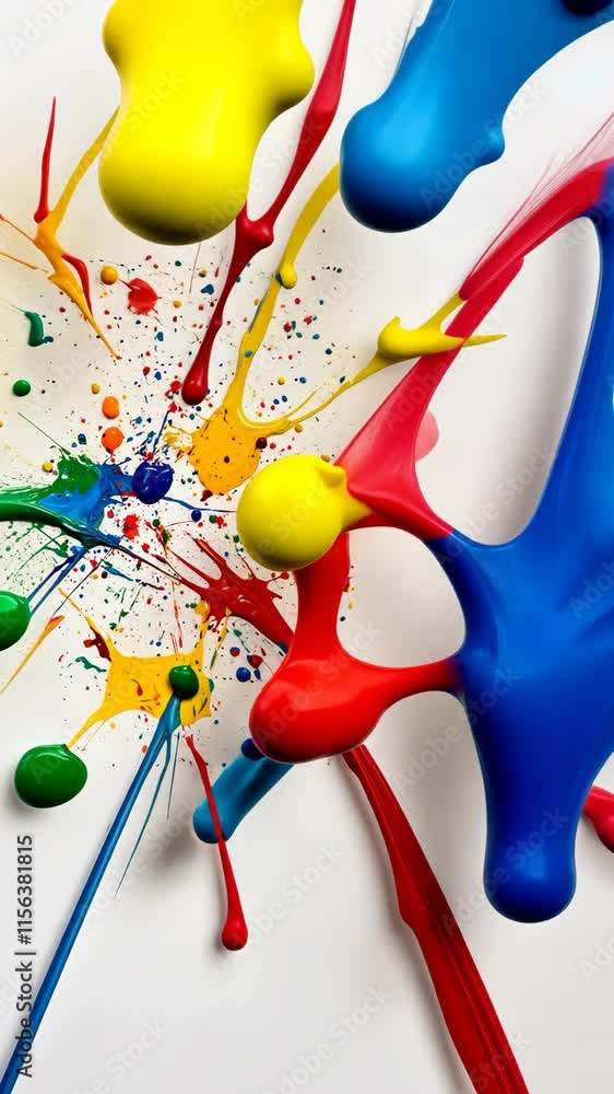 Poster colorful paint splashes create an abstract design on a white background in an artistic display of cr