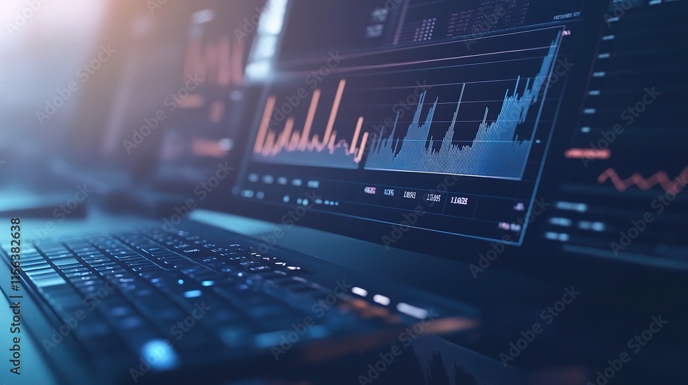 Aufkleber financial business charts and graphs on computer screen display