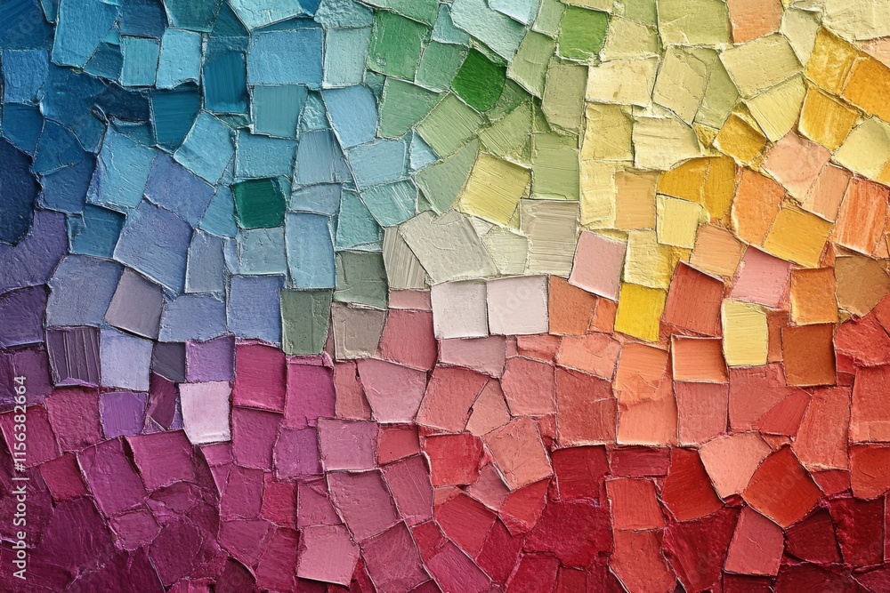 Poster a colorful mosaic made of different colored squares. the squares are of different sizes and colors