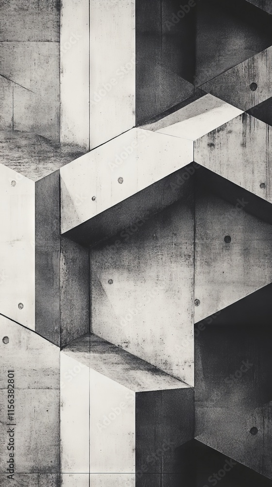 Poster abstract geometric concrete wall showcasing modern architectural design with striking patterns and t