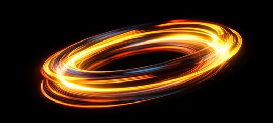 Abstract Glowing Ring: Dynamic Light Trails in Vivid Orange and Yellow Hues