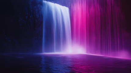 Night's silken waterfall, pristine wilderness cascading, a luminous curtain in the dark. Silken. Illustration