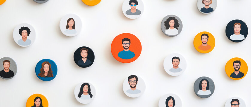 An isolated visual of a single demographic target icon, surrounded by different customer personas on a white background, symbolizing focused market segmentation.