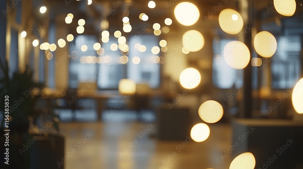 Poster abstract blurred light in empty open office space with bokeh effect