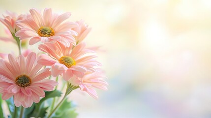 Fototapeta premium Pastel floral concept. A close-up of delicate pink daisies with a soft, dreamy background.