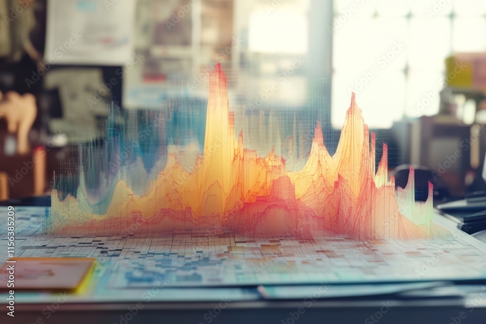 Poster a colorful graph is on a table. the graph is orange and red